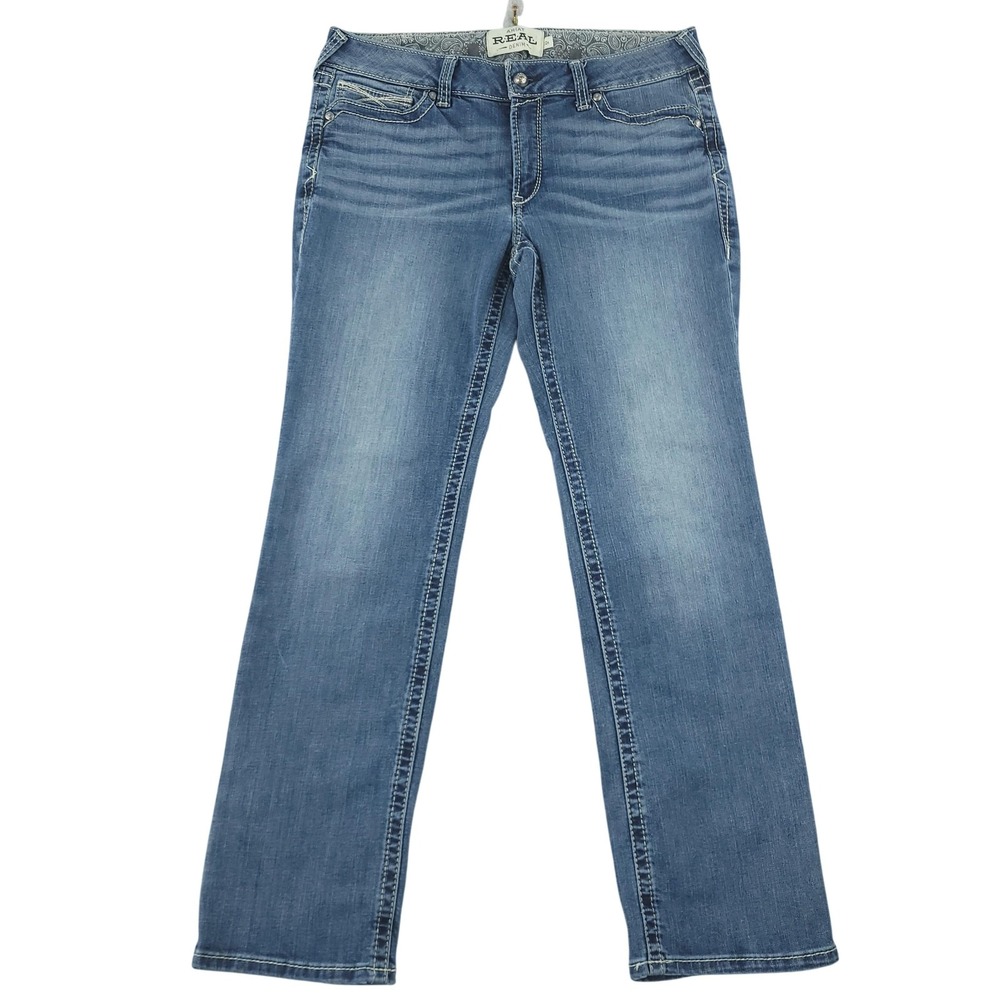 Ariat REAL Jeans Womens 32R Blue Medium Wash Mid Rise Straight Stretch Denim